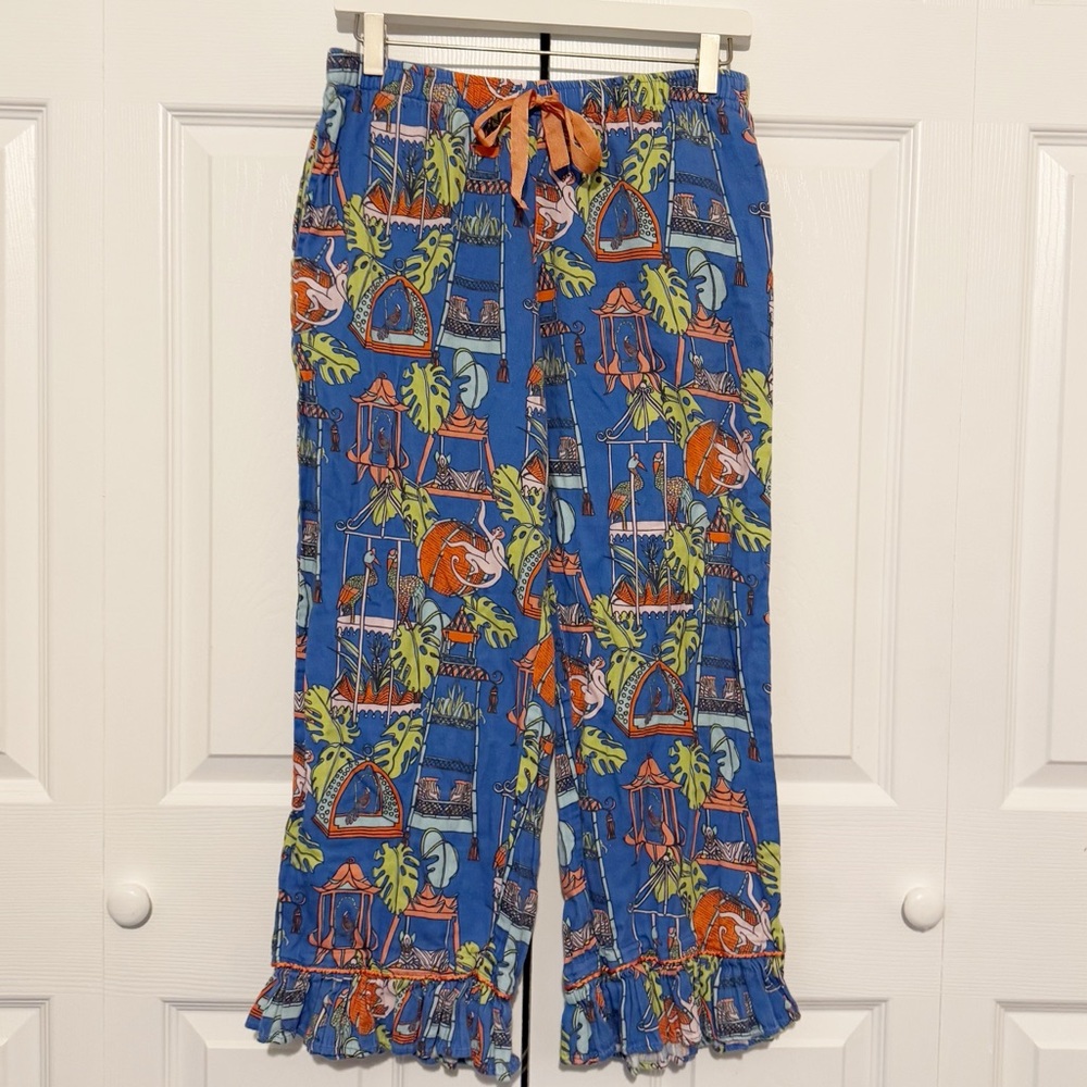 Jaye’s Studio Cotton Pajama Set Size Small Tropical Jungle Animal Print Ruffle - Picture 8 of 11